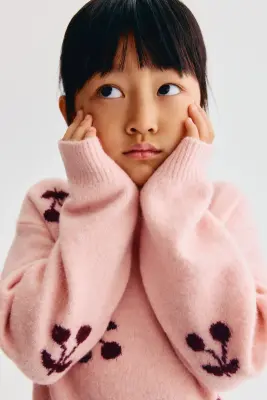 Pull en maille jacquard - Rose clair/cerises — photo 1