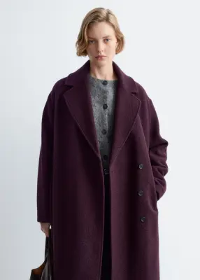 Manteau volumineux en laine avec ceinture - Violet foncé — photo 3
