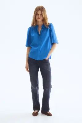 Blouse en coton mélangé - Bleu — photo 2