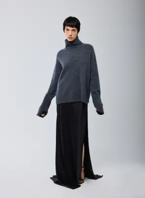 Pull Gris Col Roulé Manches Longues en Laine merinos — photo 2