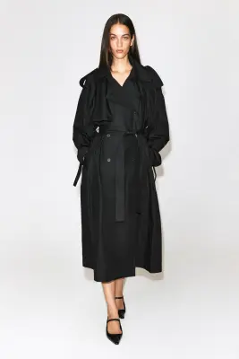 TRENCH-COAT EN COTON À COL CHEMINÉE - NOIR — photo 2