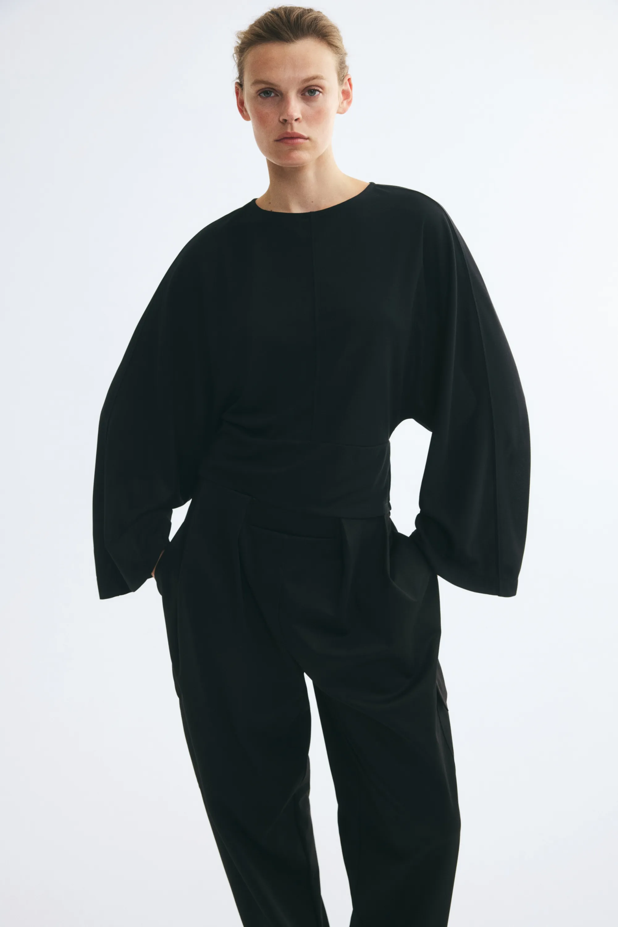 Top en jersey avec manches chauve-souris - Noir