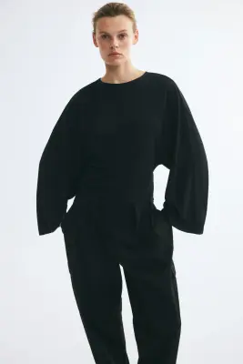Top en jersey avec manches chauve-souris - Noir — photo 1