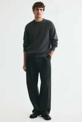 Pull Regular Fit en maille de coton côtelée - Gris foncé — photo 2
