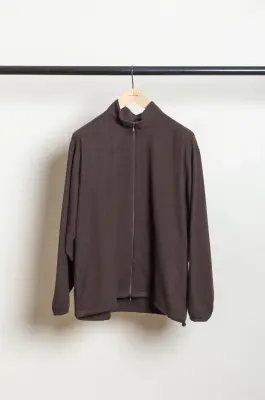 Still By Hand – Cashmere mixed high neck blouson BL04263OS – DARK BROWN — photo 4