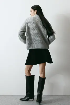Bomber en maille torsadée - Gris clair chiné — photo 2