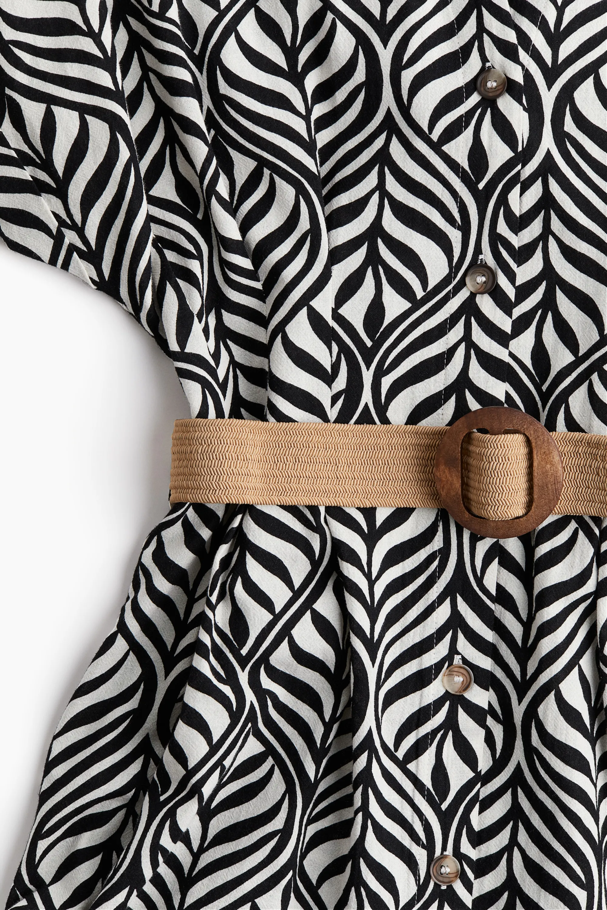 Robe chemise avec ceinture - Noir/motif feuilles