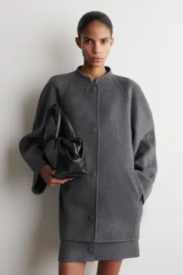 VESTE À SILHOUETTE ARRONDIE EN LAINE DOUBLE FACE - GRIS CHINÉ — photo 1