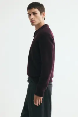 Polo Regular Fit en maille - Violet foncé — photo 4