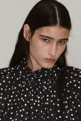 Blouse à manches ballon - Noir/pois — photo 1