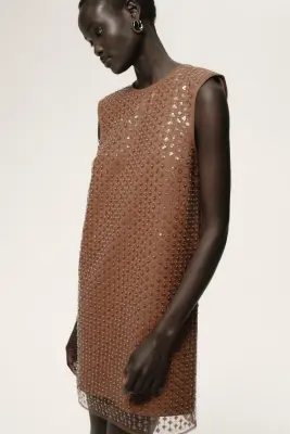 Robe en mesh à sequins - Marron — photo 3