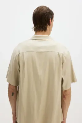 Chemise Easy-care Regular Fit en lin mélangé - Beige — photo 3