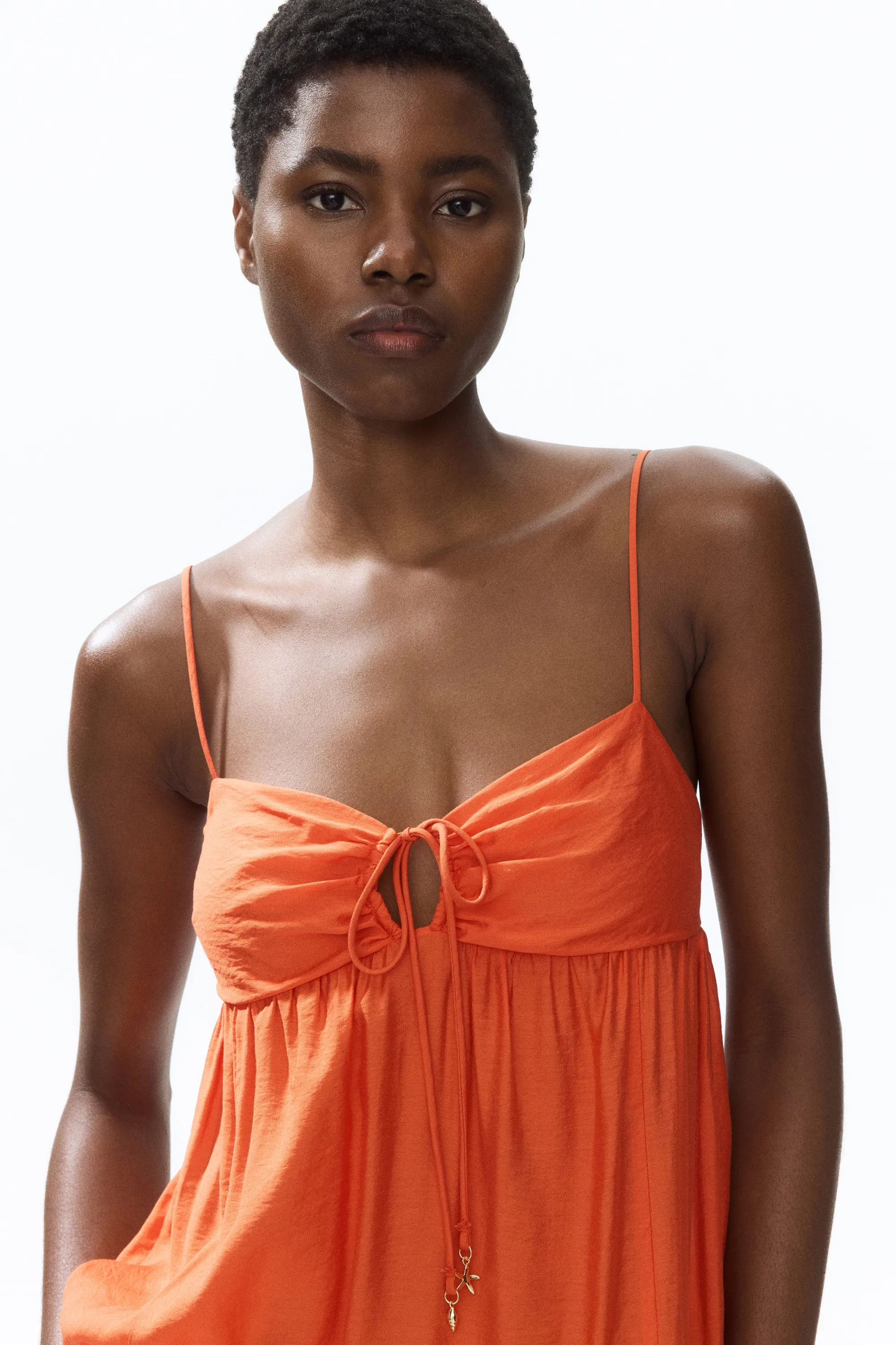 Robe à étages avec bretelles fines - Orange
