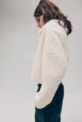 Gilet en bouclette avec col - Crème — photo 3
