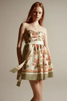 Robe en lin mélangé - Crème/fleurs — photo 1