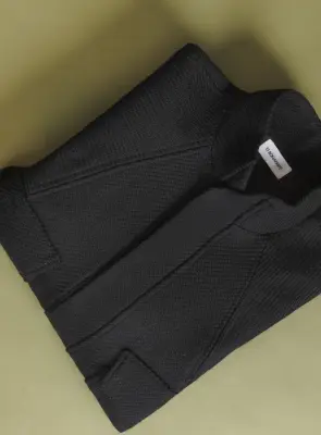 Bomber Jacket with Origami Collar in Black 100% Italian Wool — photo 4