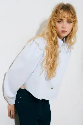Chemise à épaulettes en twill - Bleu clair — photo 2