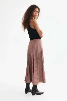 Jupe trapèze en tissu jacquard - Taupe foncé — photo 2