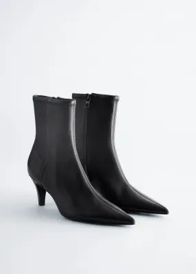 Bottines en cuir à bouts pointus - Noir — photo 2