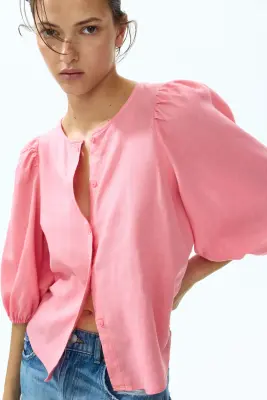 Blouse en lin mélangé - Rose — photo 1