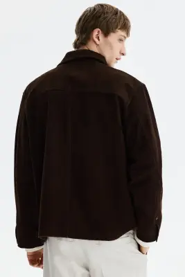 Veste en cuir velours - Marron foncé — photo 3