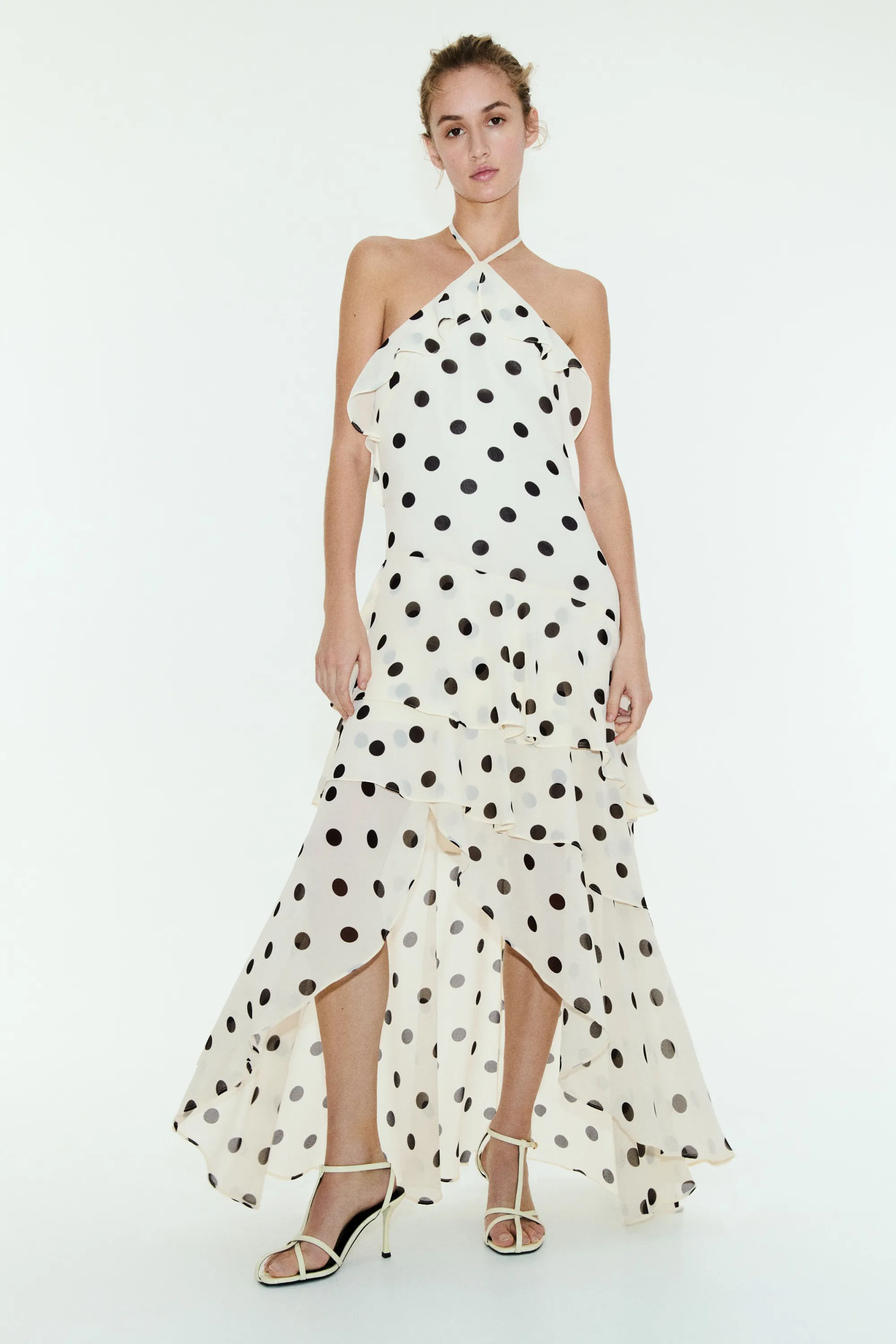 Robe dos nu volantée - Blanc/pois
