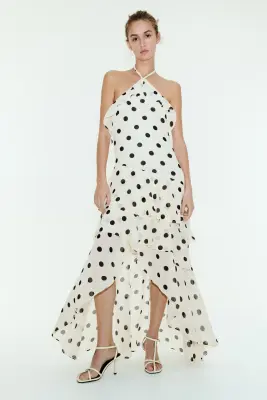 Robe dos nu volantée - Blanc/pois — photo 1