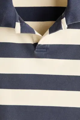 Polo Oversized Fit en coton - Bleu ancien foncé/rayé — photo 5
