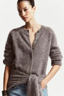 CARDIGAN À COL ROND EN PUR CACHEMIRE BROSSÉ - BEIGE FONCÉ — photo 5