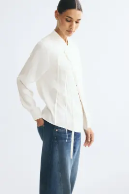 Blouse frangée en viscose - Crème — photo 3