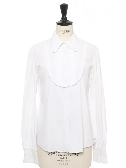 Chemise manches longues en coton blanc avec plastron Prix boutique 1250€ Taille 34