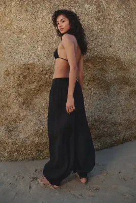 Pantalon froissé avec cordons de serrage - Noir — photo 3