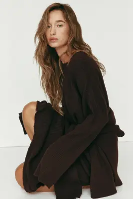 Robe en maille côtelée - Marron foncé — photo 2