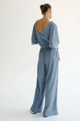 Combi-pantalon en jersey texturé - Bleu ancien — photo 3
