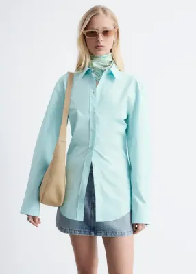 Chemise cintrée en coton - Turquoise clair — photo 1