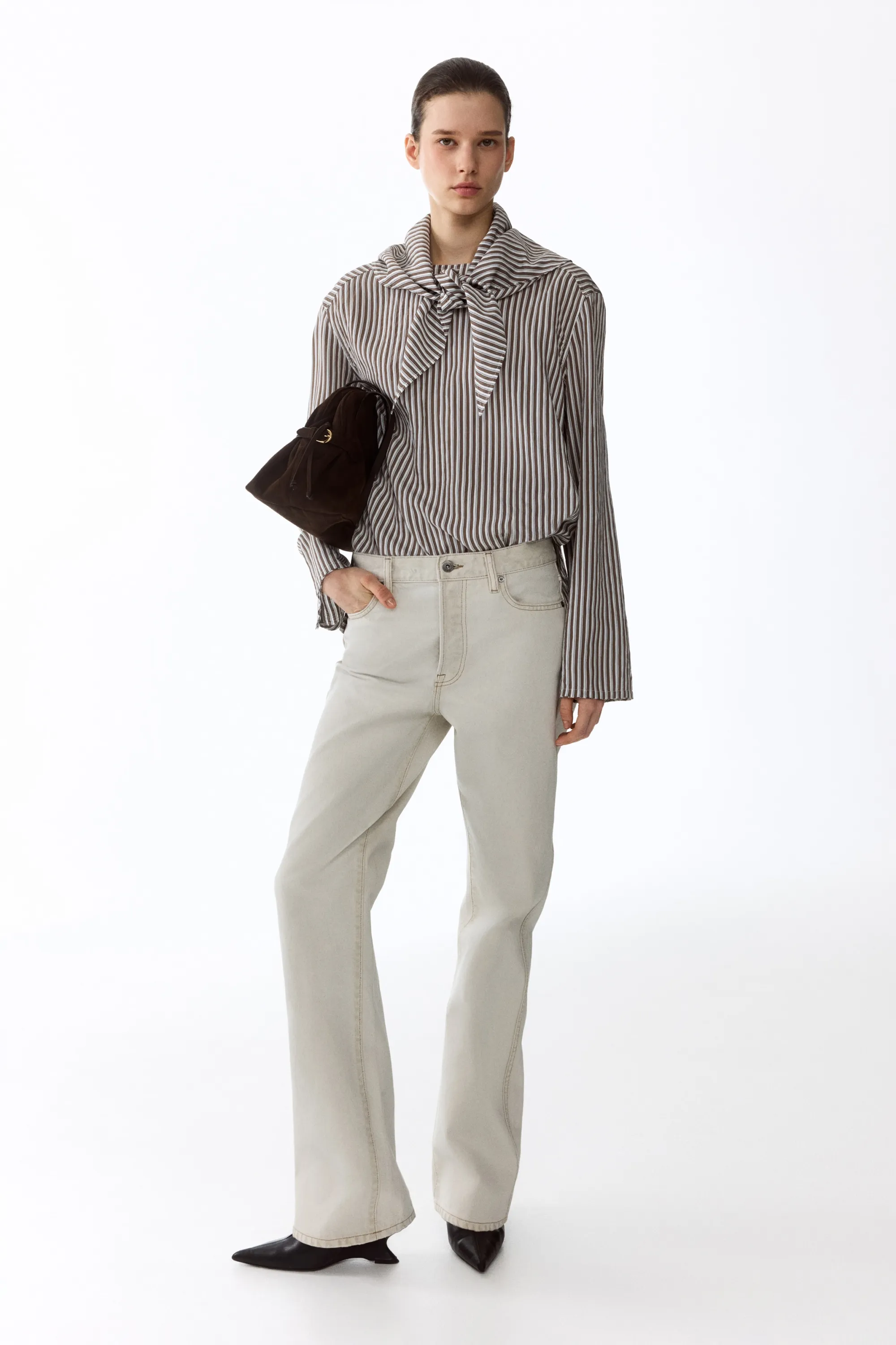 Blouse oversize avec foulard - Marron/rayé