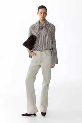 Blouse oversize avec foulard - Marron/rayé — photo 1