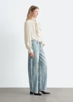 Blouse froncée à nouer à l’encolure - Écru — photo 5