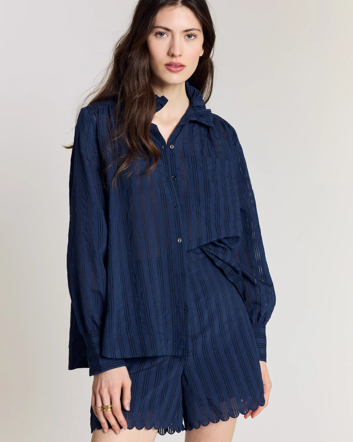 Chemise Leonor marine texturé