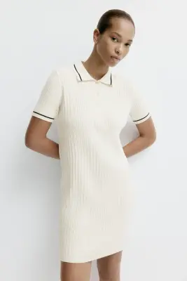 Robe polo en maille torsadée - Crème — photo 2