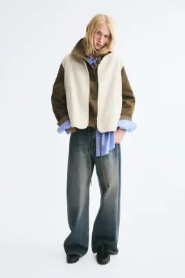 Veste sans manches en tissu Teddy bear - Crème — photo 1