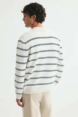 Polo Regular Fit en maille - Crème/rayé — photo 3