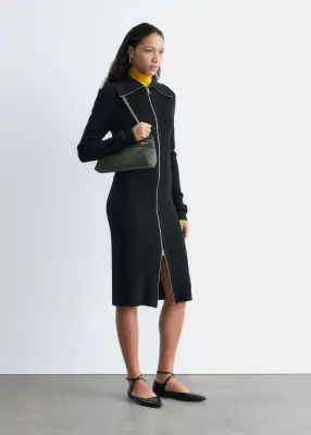 Robe midi côtelée avec fermeture éclair à l’avant - Noir — photo 4