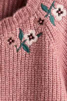 Gilet avec détails brodés - Vieux rose/fleurs — photo 3