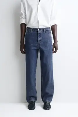 PANTALON EN DENIM DROIT DÉCONTRACTÉ - BLEU FONCÉ — photo 4