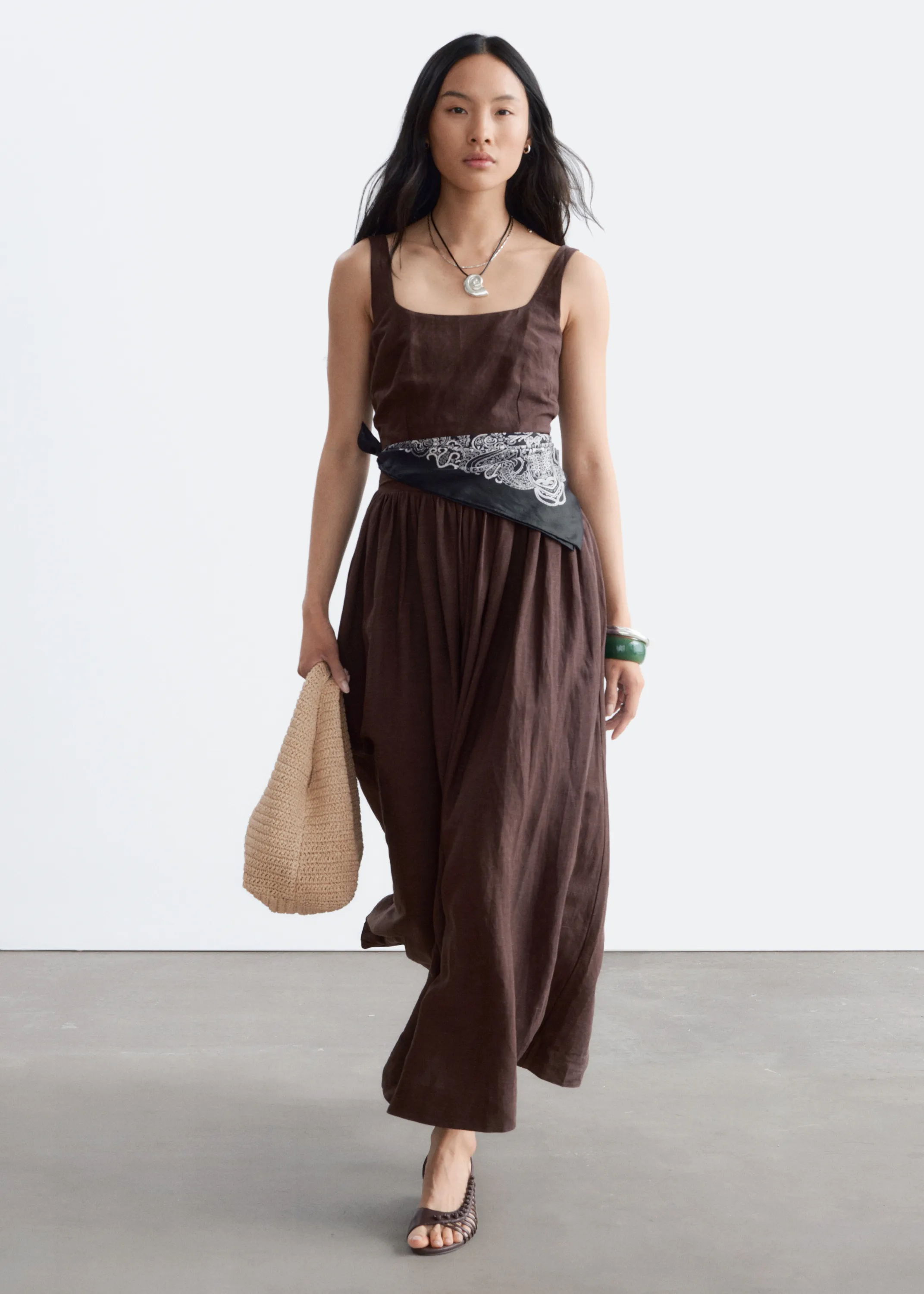 Robe midi évasée - Marron foncé