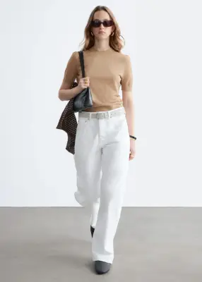T-shirt en mailles fines - Beige — photo 3