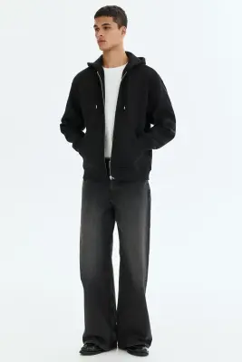 Veste à capuche zippée Loose Fit - Noir — photo 1