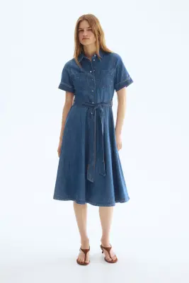 Robe chemise en denim - Bleu denim — photo 1