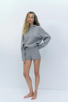 Pull à capuche en maille côtelée - Gris chiné — photo 1